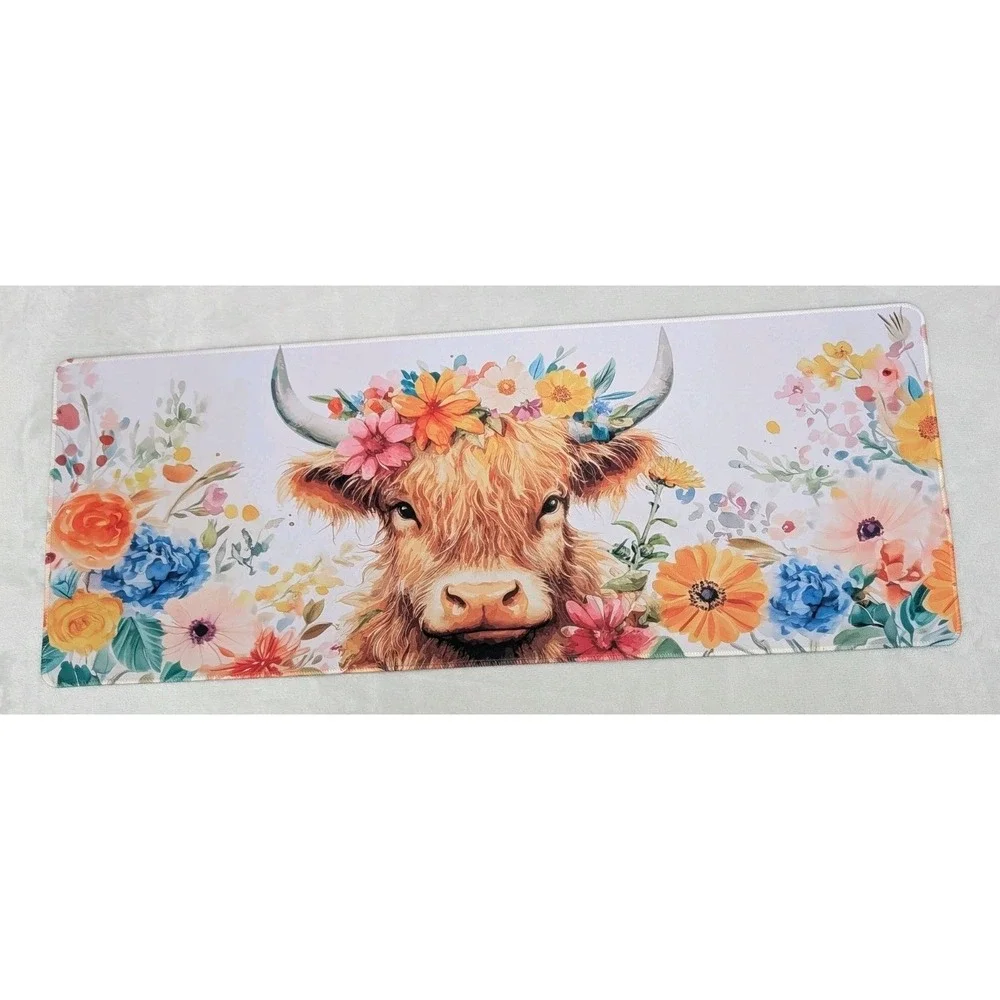 Highland Cow Large Pad Desktop Laptop Mouse Pads Desk Covers Rubber Back 31 X 12